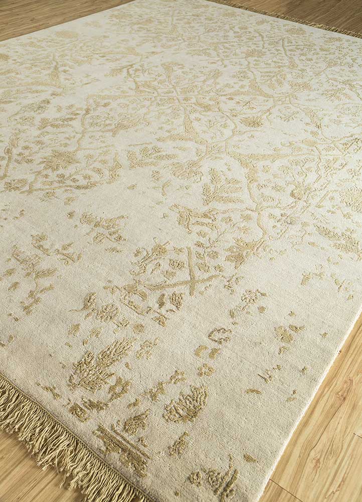 far east beige and brown wool and silk Hand Knotted Rug - FloorShot