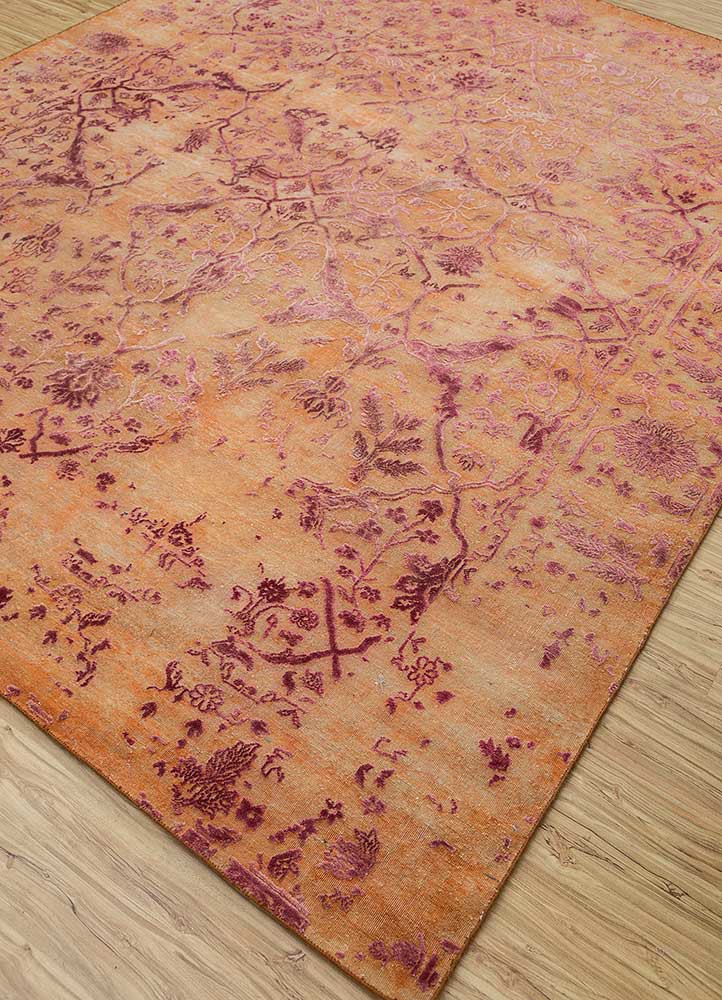 far east red and orange wool and silk Hand Knotted Rug - FloorShot far east red and orange wool and silk Hand Knotted Rug - FloorShot