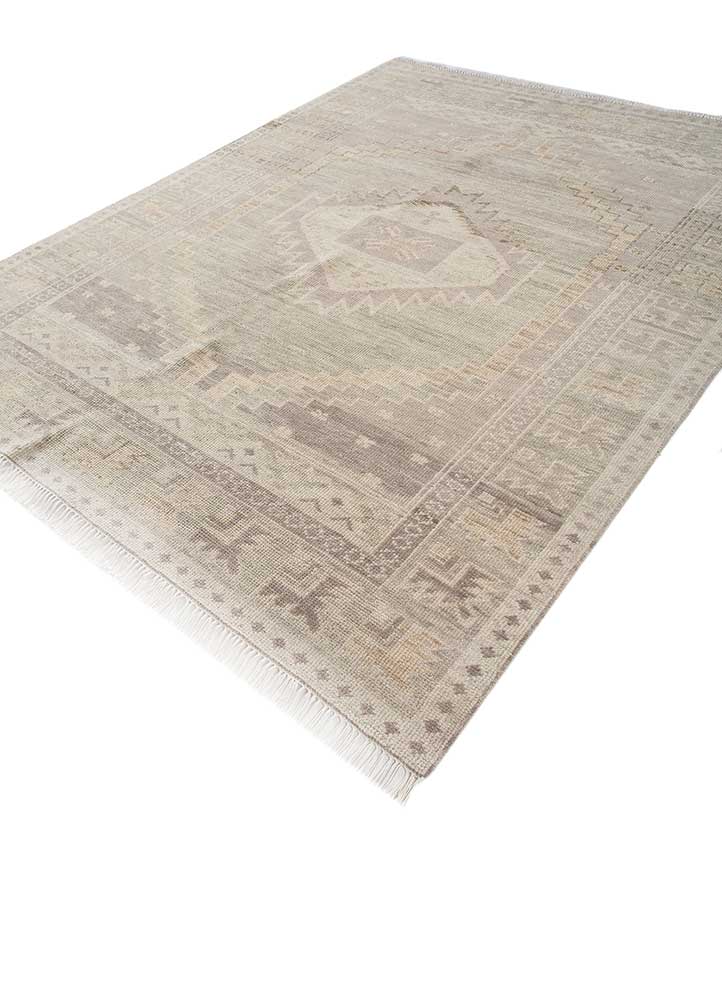 thyme beige and brown wool Hand Knotted Rug - FloorShot