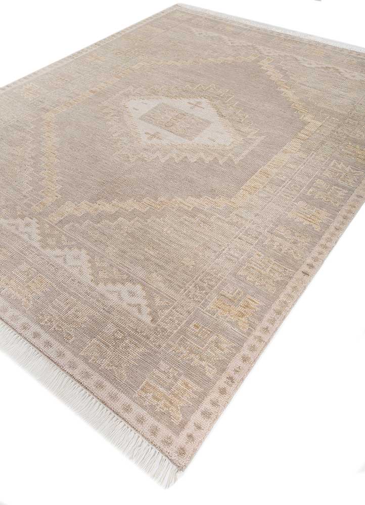 thyme beige and brown wool Hand Knotted Rug - FloorShot