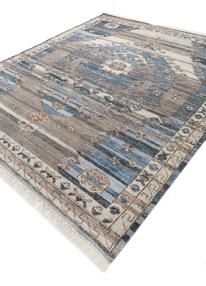 savana blue wool Hand Knotted Rug - FloorShot