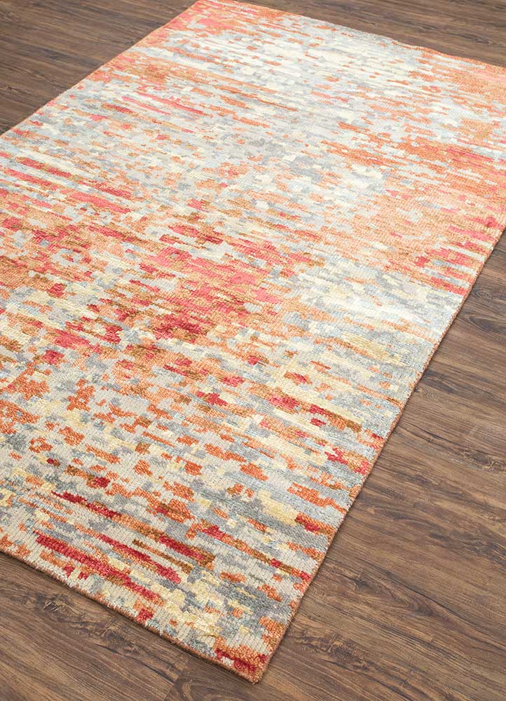 clan red and orange wool and bamboo silk Hand Knotted Rug - FloorShot