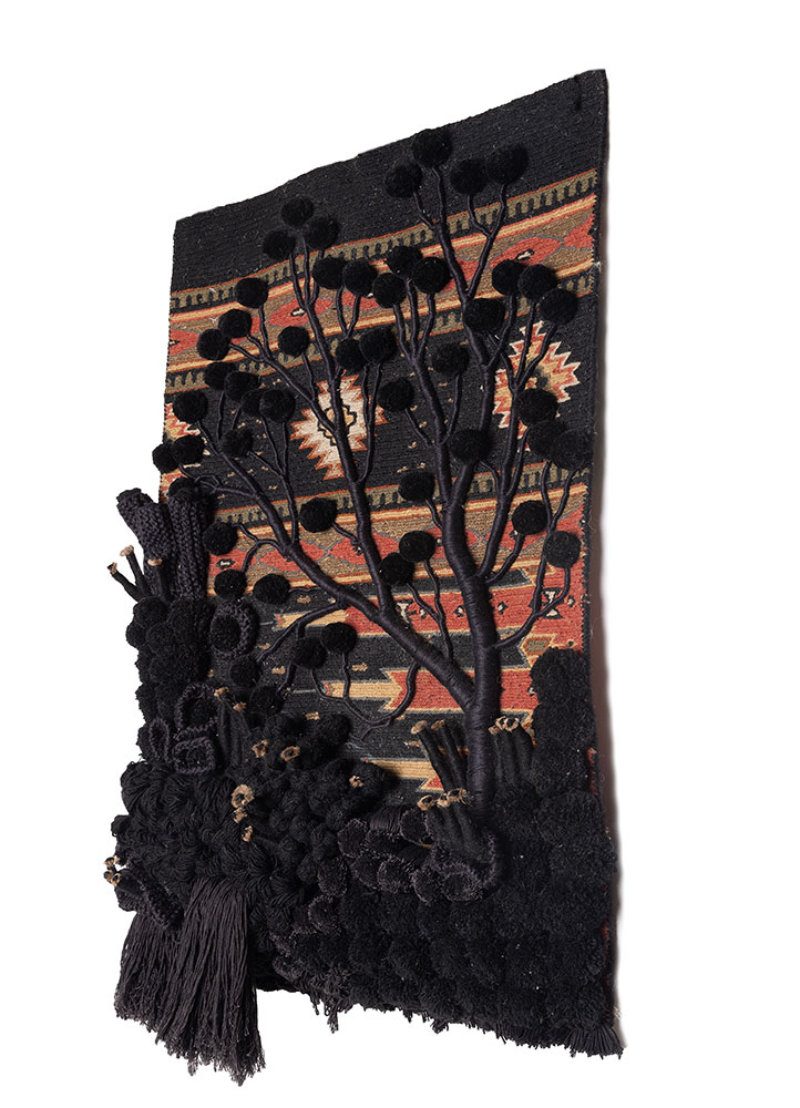 wall art grey and black wool and bamboo silk Wall Art Rug - FloorShot