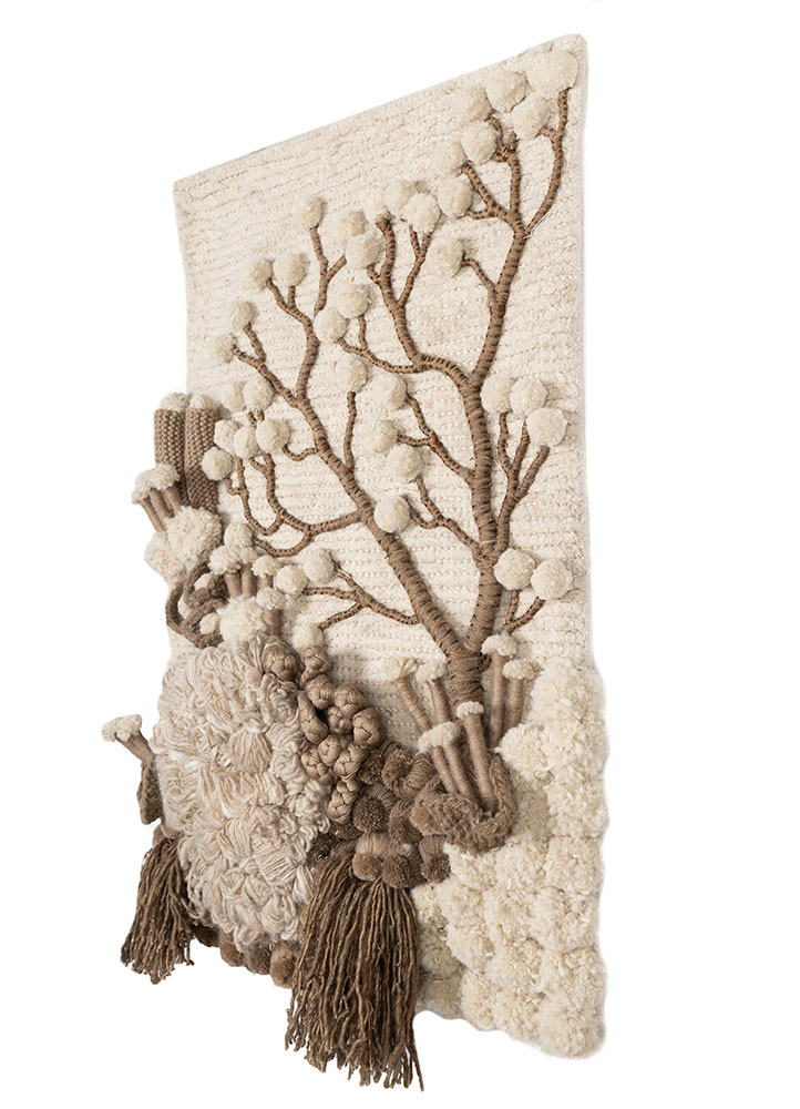 wall art ivory wool & bamboo silk & zari  Rug - FloorShot