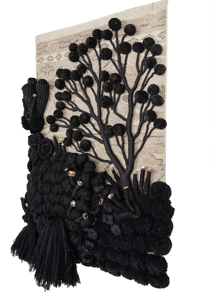 wall art grey and black wool and bamboo silk Wall Art Rug - FloorShot