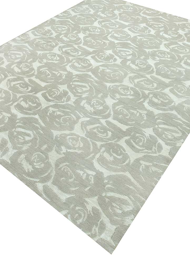 pansy ivory wool and bamboo silk Hand Knotted Rug - FloorShot