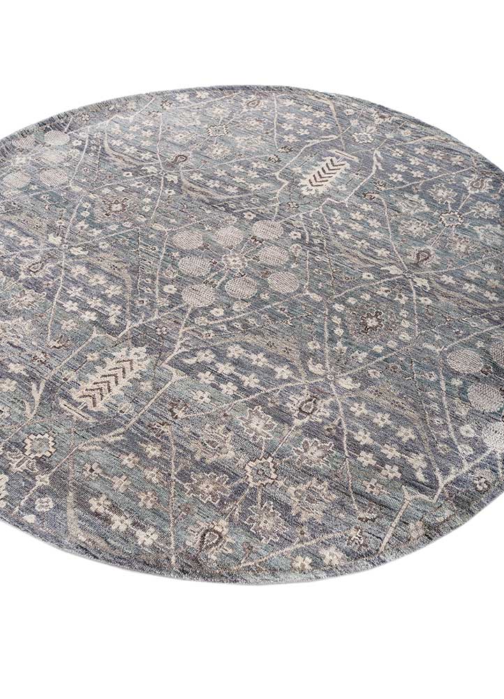 someplace in time blue afghan wool Hand Knotted Rug - FloorShot