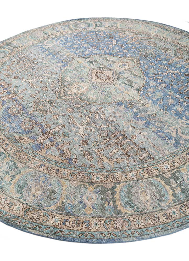 someplace in time blue wool Hand Knotted Rug - FloorShot