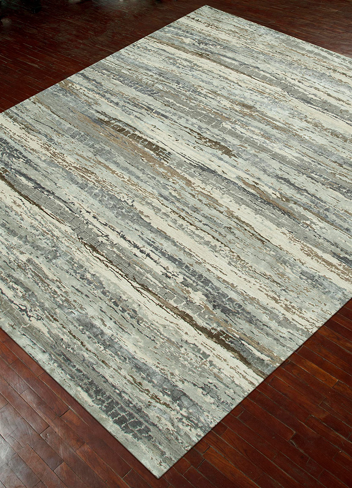 chaos theory by kavi ivory wool and bamboo silk Hand Knotted Rug - FloorShot