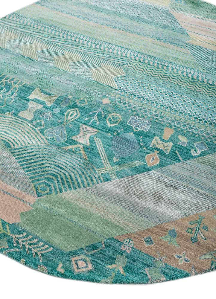 manchaha green wool and bamboo silk Hand Knotted Rug - FloorShot