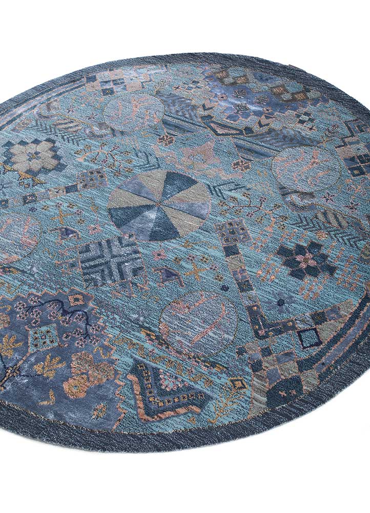 manchaha blue wool and bamboo silk Hand Knotted Rug - FloorShot