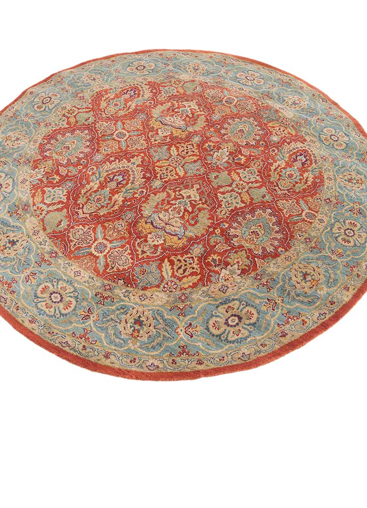 gulnar red and orange wool Hand Knotted Rug - FloorShot