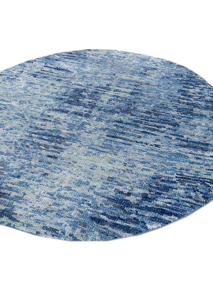 clan blue wool and bamboo silk Hand Knotted Rug - FloorShot