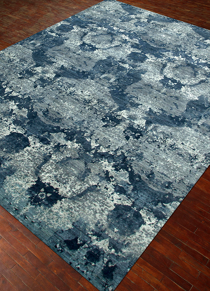 chaos theory by kavi grey and black wool and bamboo silk Hand Knotted Rug - FloorShot