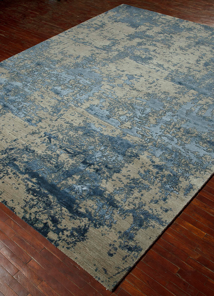 chaos theory by kavi grey and black wool and bamboo silk Hand Knotted Rug - FloorShot