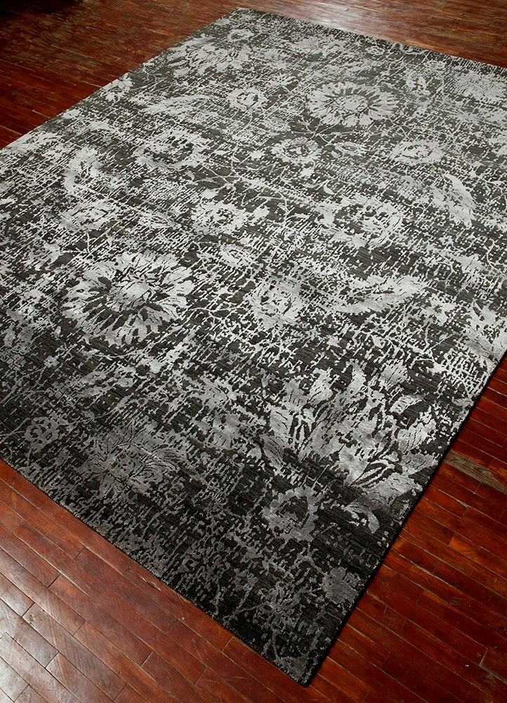 chaos theory by kavi grey and black wool and bamboo silk Hand Knotted Rug - FloorShot