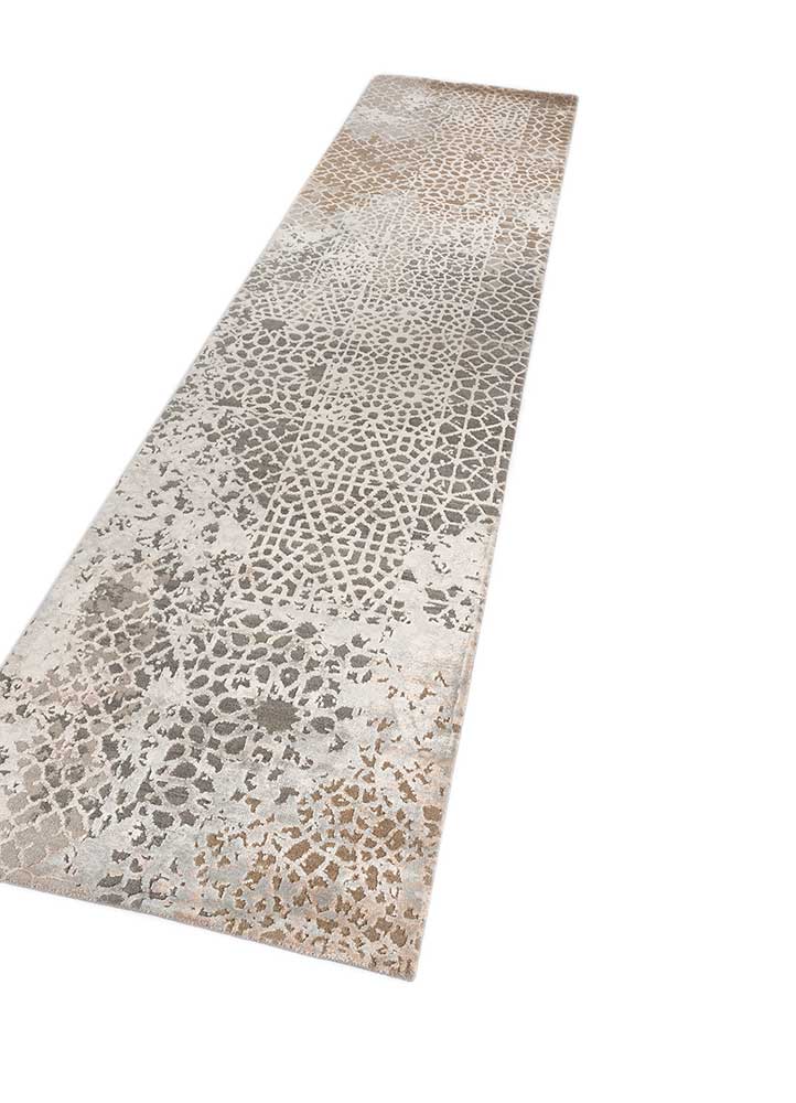 chaos theory by kavi beige and brown wool and bamboo silk Hand Knotted Rug - FloorShot