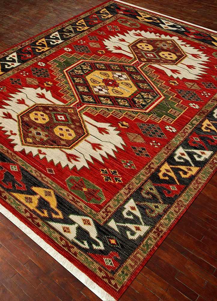 savana red and orange wool Hand Knotted Rug - FloorShot