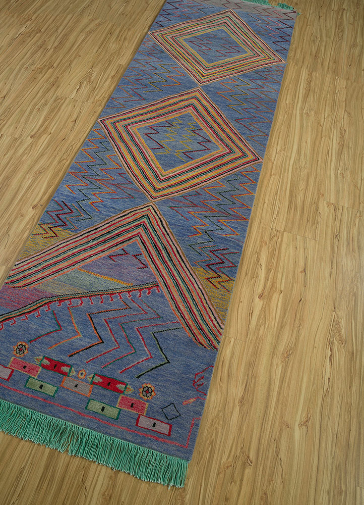 manchaha blue wool Hand Knotted Rug - FloorShot