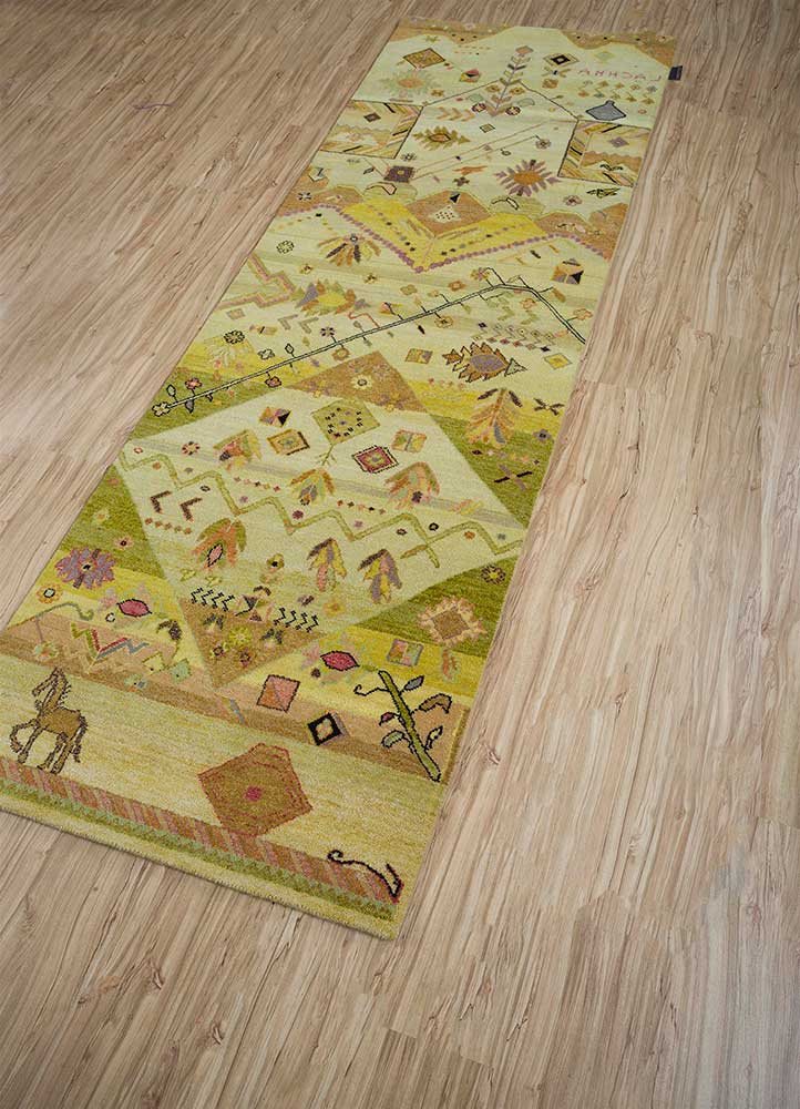 manchaha gold wool and bamboo silk Hand Knotted Rug - FloorShot