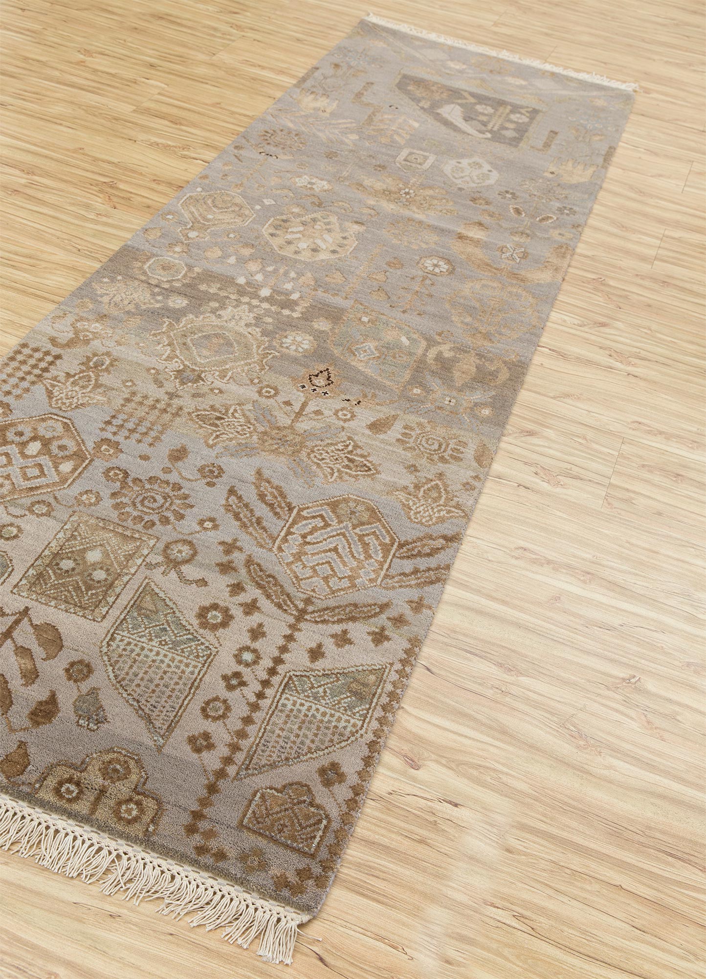 manchaha grey and black wool and bamboo silk Hand Knotted Rug - FloorShot