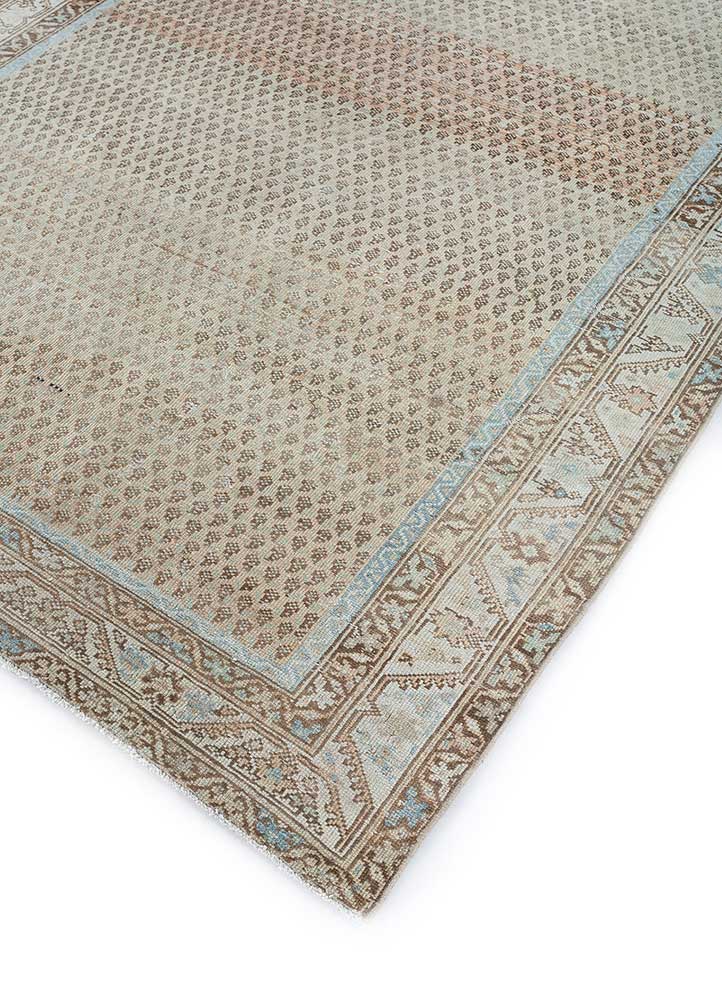 vintage beige and brown wool Hand Knotted Rug - FloorShot