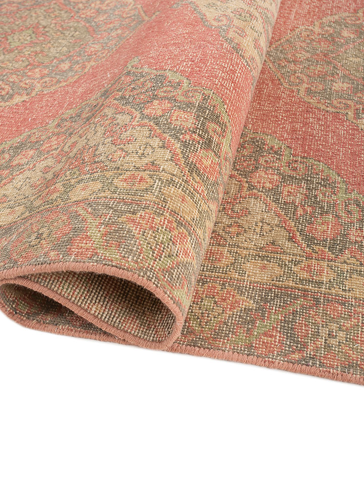vintage red and orange wool Hand Knotted Rug - FloorShot