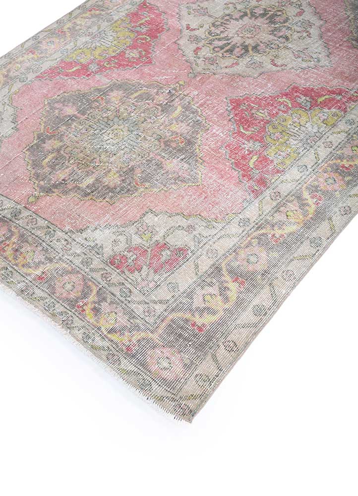 vintage pink and purple wool Hand Knotted Rug - FloorShot