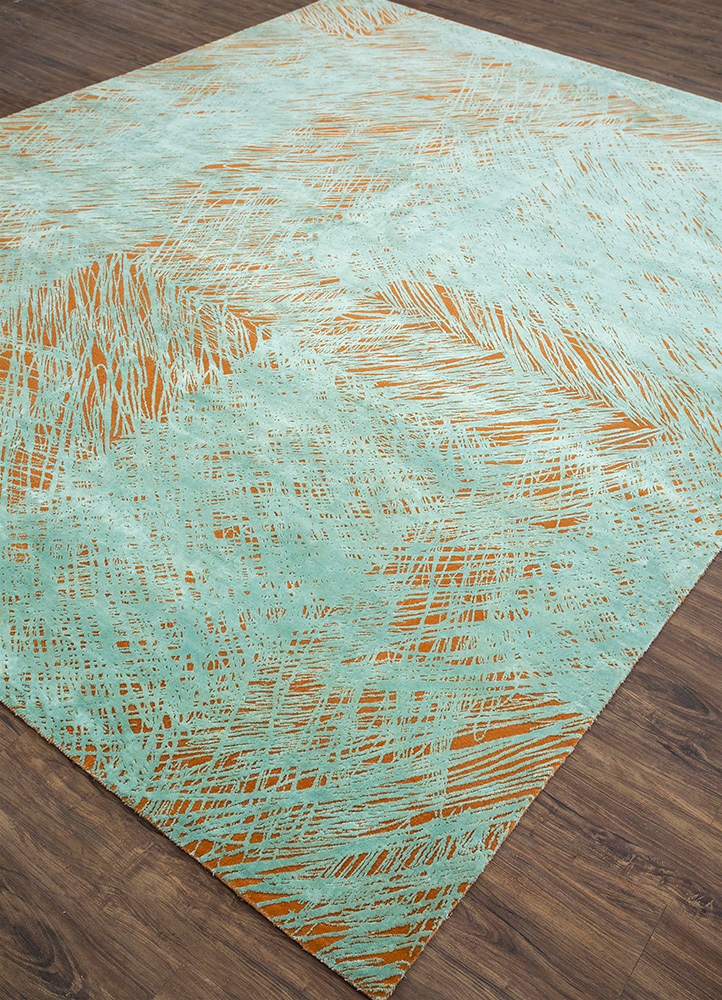 free verse by kavi green wool and silk Hand Knotted Rug - FloorShot