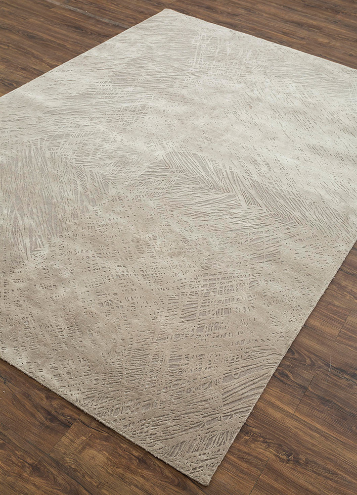 free verse by kavi beige and brown wool and silk Hand Knotted Rug - FloorShot