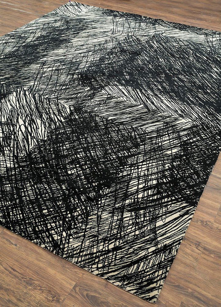 free verse by kavi grey and black wool and silk Hand Knotted Rug - FloorShot