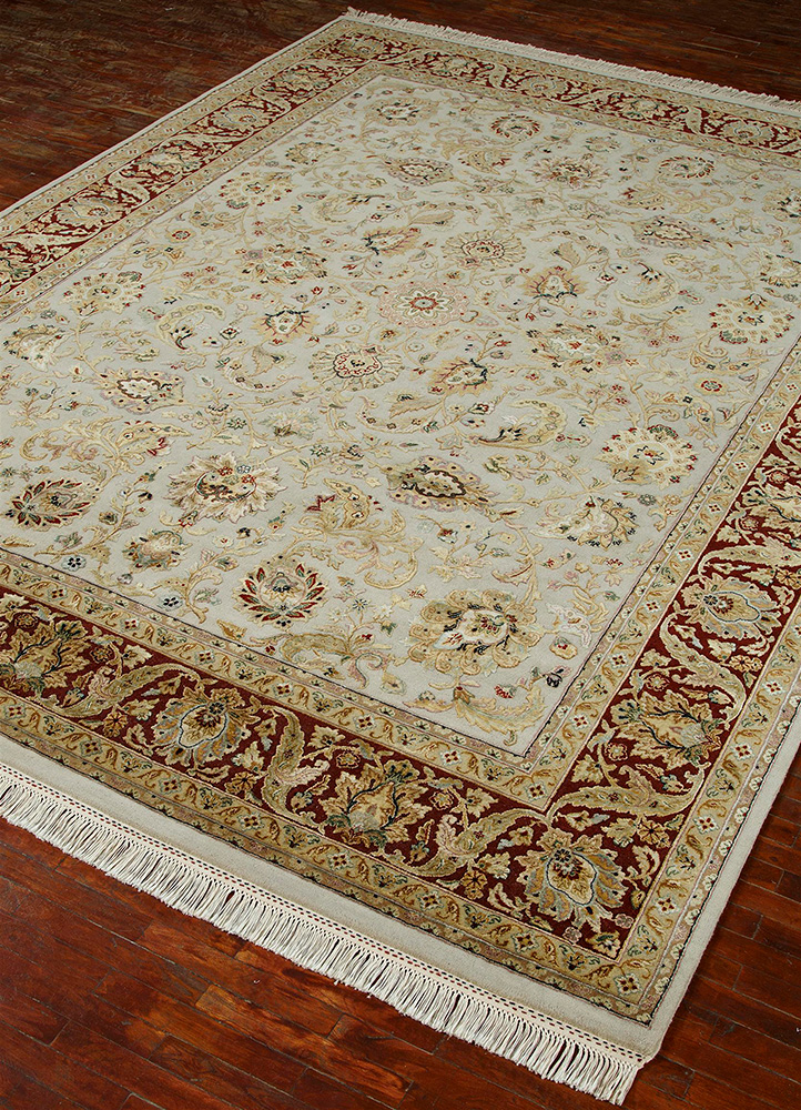 aurora ivory wool and silk Hand Knotted Rug - FloorShot aurora ivory wool and silk Hand Knotted Rug - FloorShot