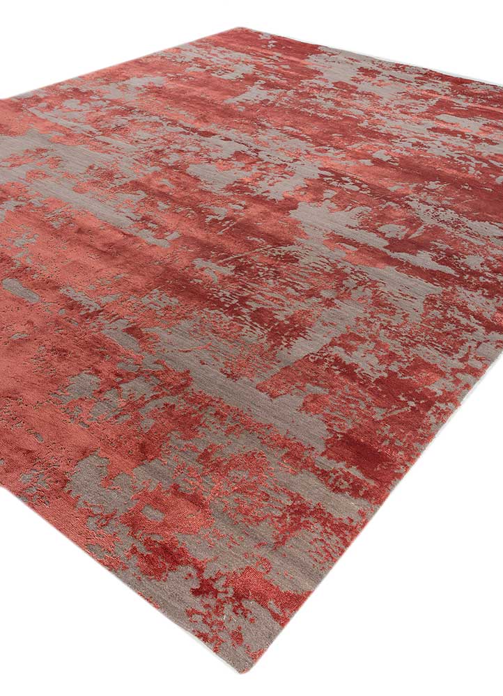 chaos theory by kavi red and orange wool and bamboo silk Hand Knotted Rug - FloorShot