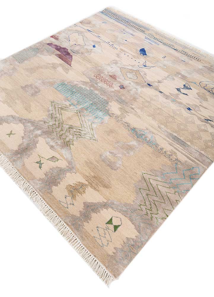 manchaha beige and brown wool and bamboo silk Hand Knotted Rug - FloorShot