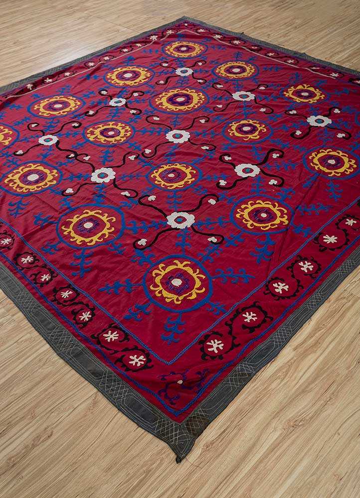 jean red and orange cotton Hand Loom Rug - FloorShot