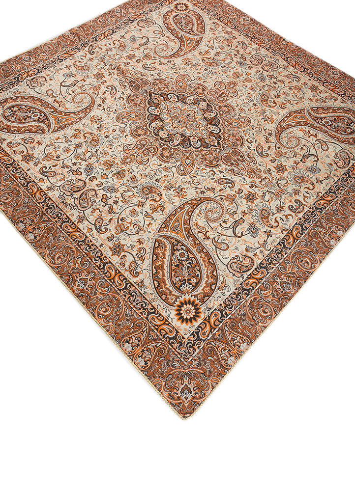 gulmarg beige and brown silk and zari Wall Art Rug - FloorShot gulmarg beige and brown silk and zari Wall Art Rug - FloorShot