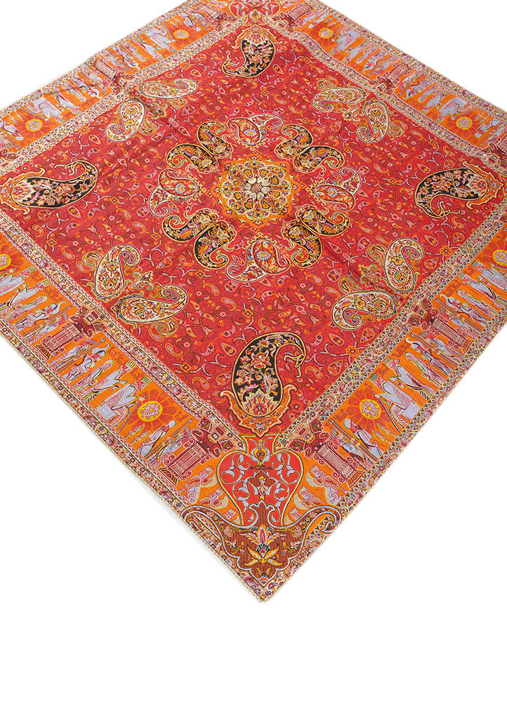 gulmarg red and orange silk and zari Wall Art Rug - FloorShot gulmarg red and orange silk and zari Wall Art Rug - FloorShot