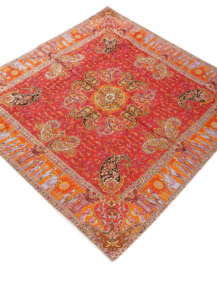 mending your own red and orange silk Wall Art Rug - FloorShot