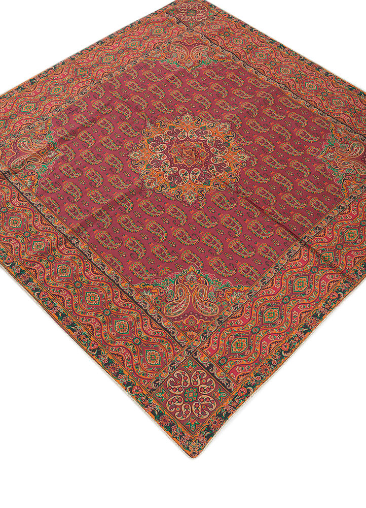 gulmarg red and orange silk and zari Wall Art Rug - FloorShot gulmarg red and orange silk and zari Wall Art Rug - FloorShot