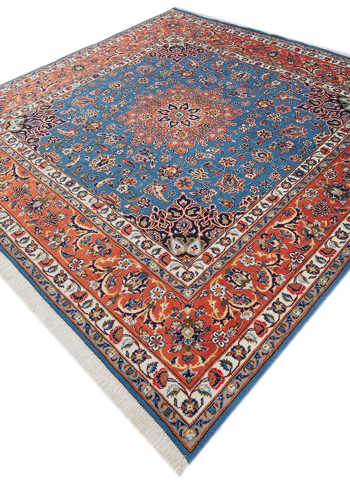 aalam blue wool Hand Knotted Rug - FloorShot