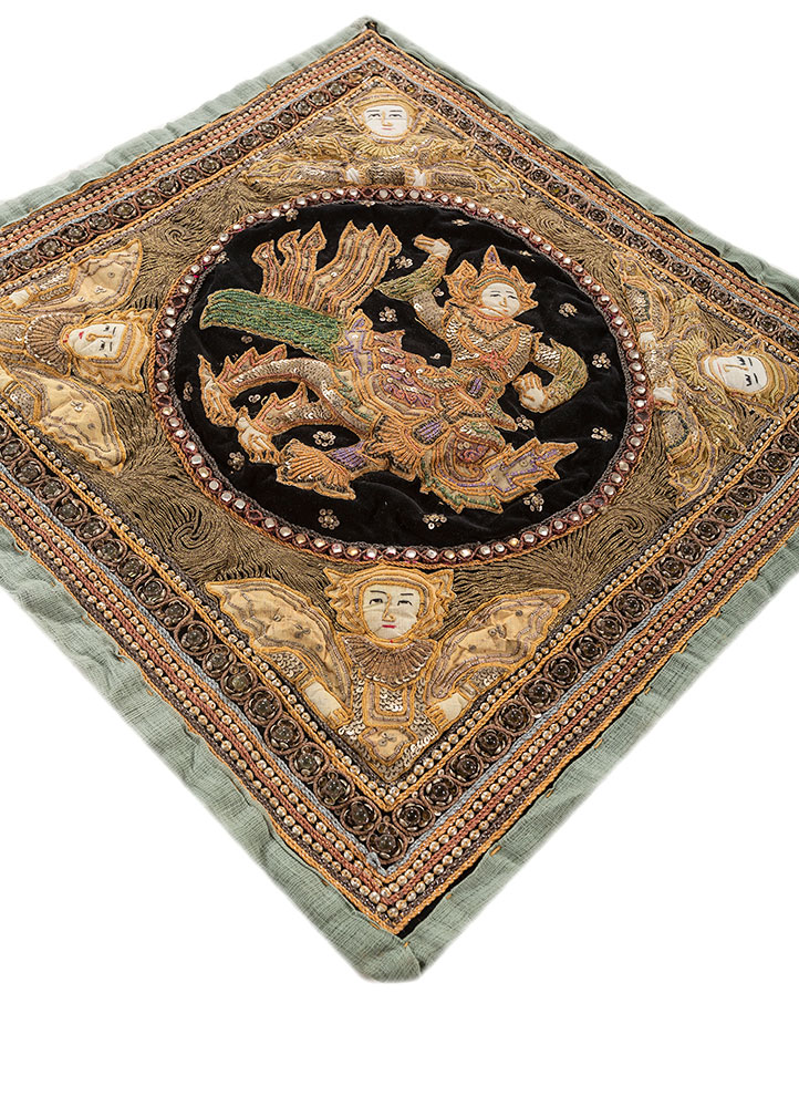 bespoke sile gold cotton and matal and zari Wall Art Rug - FloorShot