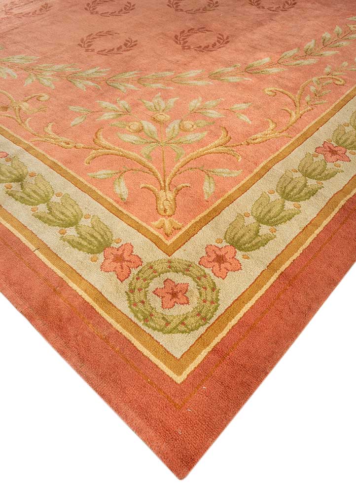 aalam red and orange wool Hand Knotted Rug - FloorShot