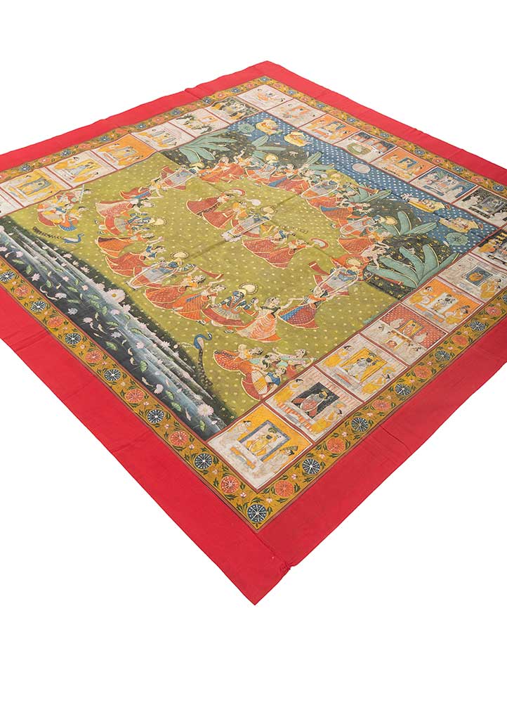 pichwai art green cotton ART WORK Rug - FloorShot