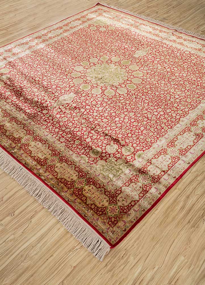 gulmarg red and orange silk Hand Knotted Rug - FloorShot