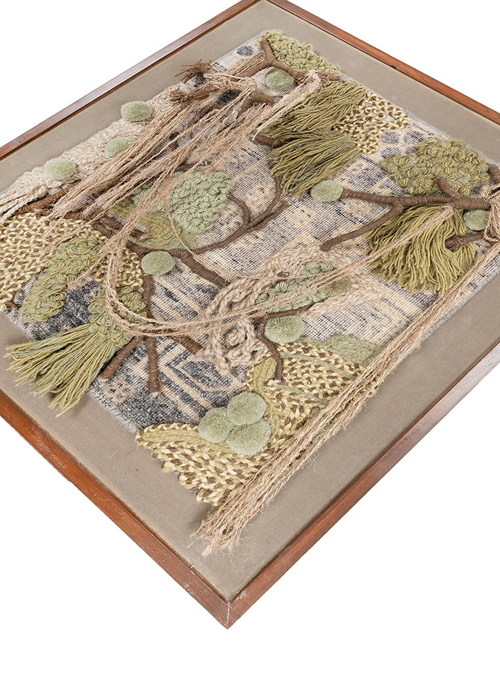 wall art green wool and silk  Rug - FloorShot