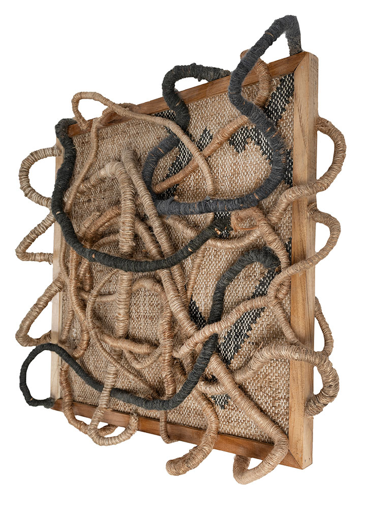 wall art beige and brown jute and hemp Wall Art Rug - FloorShot