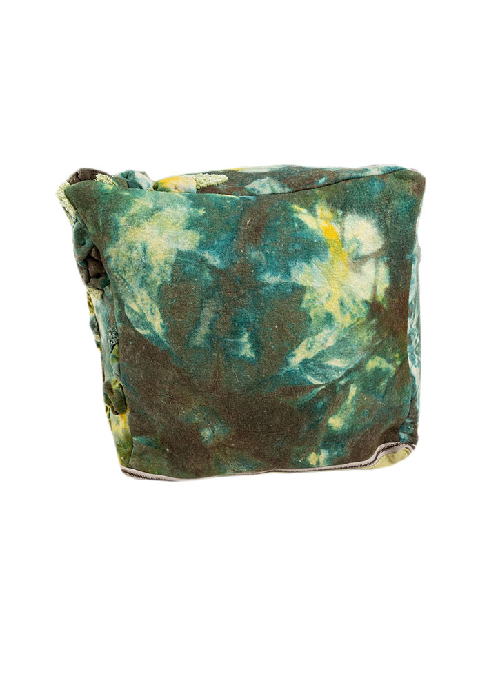 handmade pouf green wool and bamboo silk Pouf Rug - HeadShot