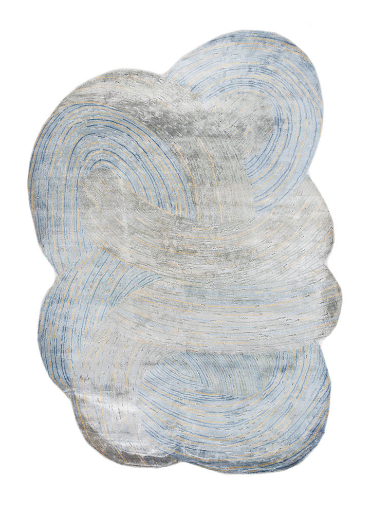  blue bamboo silk and zari Hand Knotted Rug