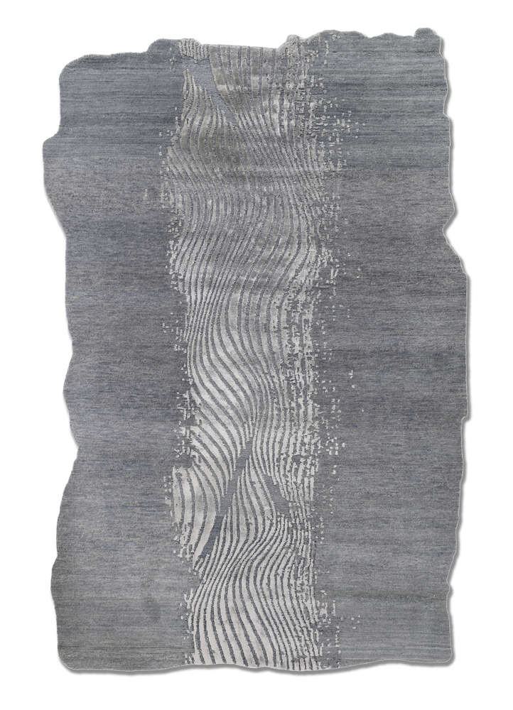  blue wool and bamboo silk Hand Knotted Rug