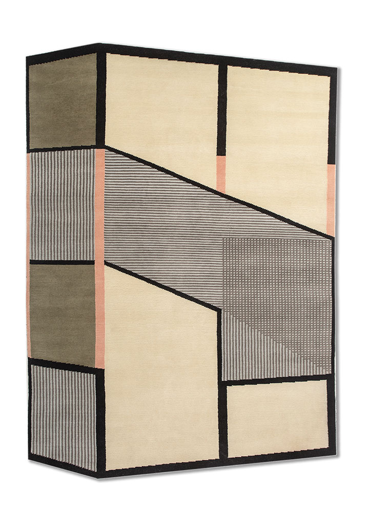 box ivory wool Hand Knotted Rug - HeadShot